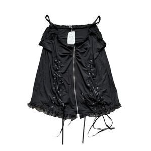 Nextmia Women's Black Spaghetti Strap Lace Ribbed Zipper Camisole Top Tank